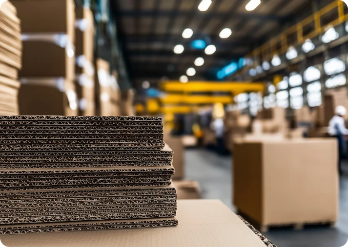 Papelão ondulado empilhado em ambiente industrial